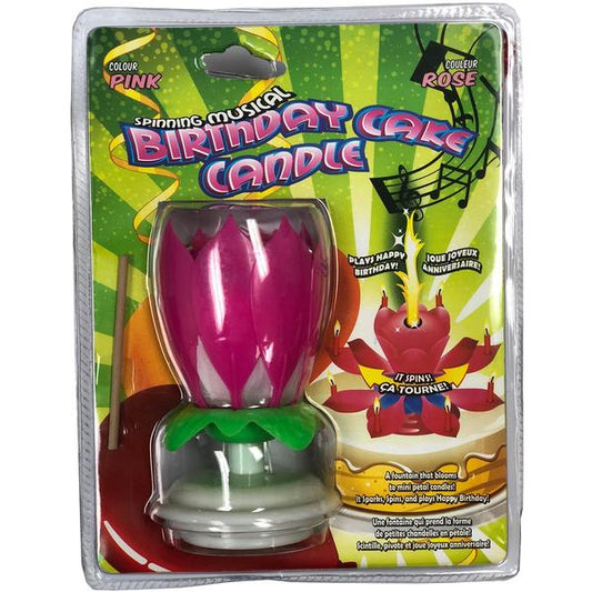 SPINNING MUSICAL BIRTHDAY CAKE CANDLE- PINK
